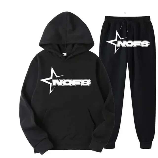 Men's Wear Loose Fitting Suit Trendy Pocket Hoodie And Sweatpants 2 Piece Set For Man Casual Letter Printed Outfits Elastic Waist Pants Suit