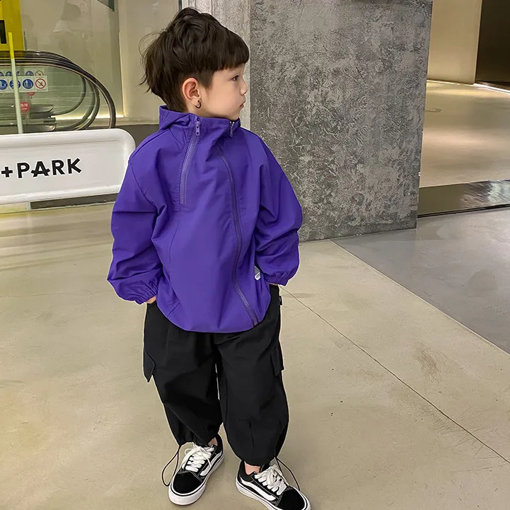 Autumn Girls Boys Casual Windbreak Hooded Jacket Baby Kids Children Outerwear Coat 241223