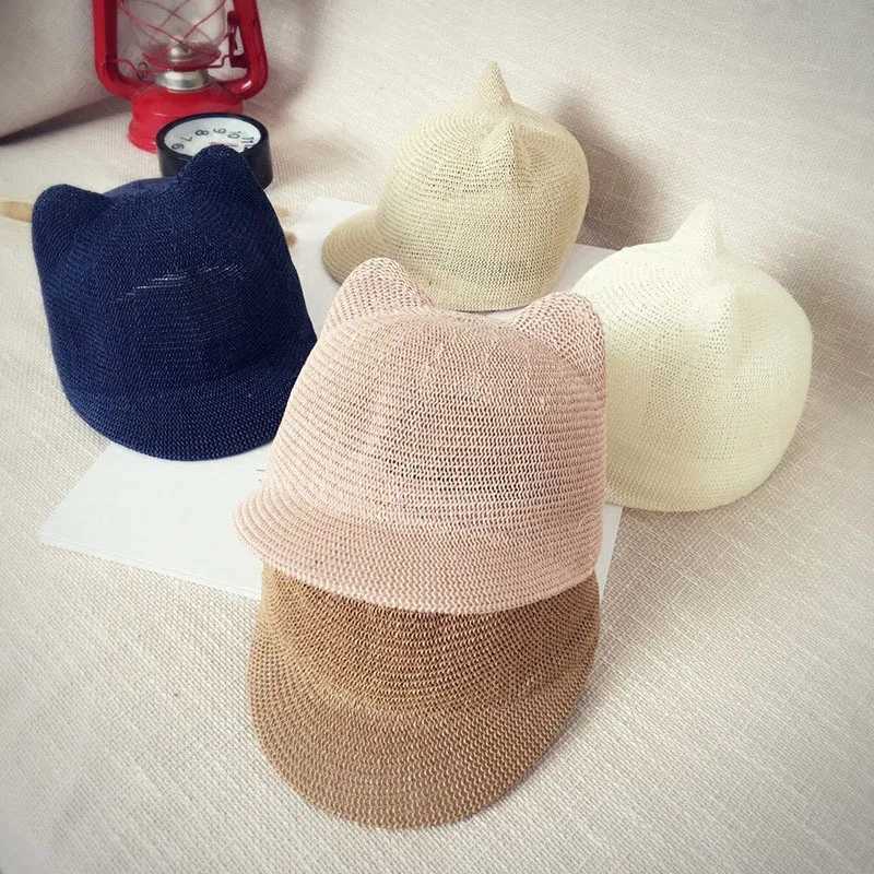 Caps Hats New straw baby hat for summer children boys and girls sun hat with ears beach children Panama hat childrens baseball hat Casquette children 