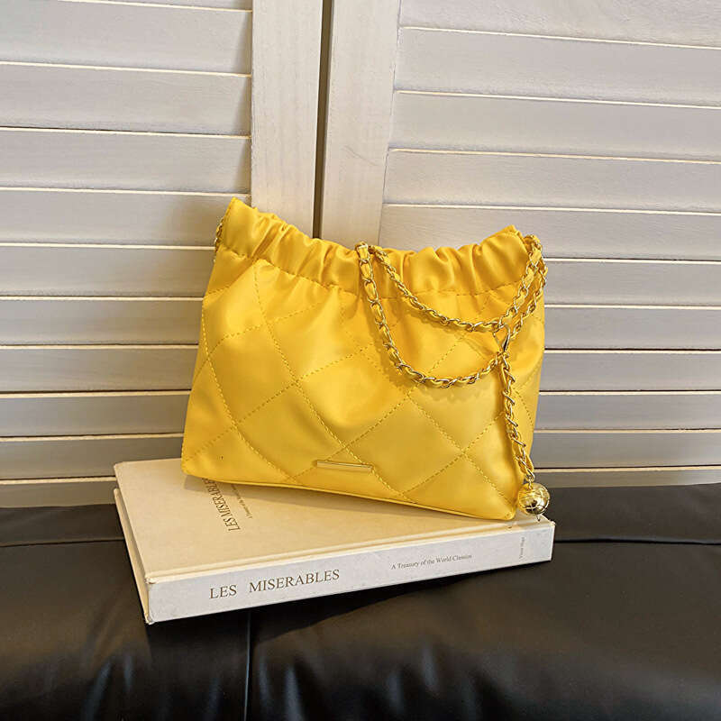 Korean Version Fashionable And Popular Armpit For Women's Summer New Style Dia Grid Trendy Chain Texture Single Shoulder Bucket Bag