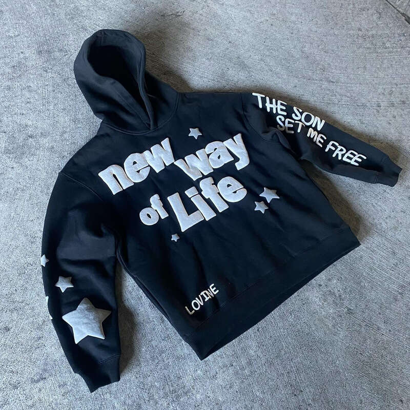 Dark Gothic Alphabet Foam Black Hoodie Loose Oversized Clothing Street