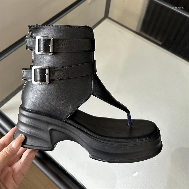 Sandals Ladies High Heels Women Flip Flops Black Belt Buckle Gladiator Summer Platform High-Top Shoes Sandalia Mujer