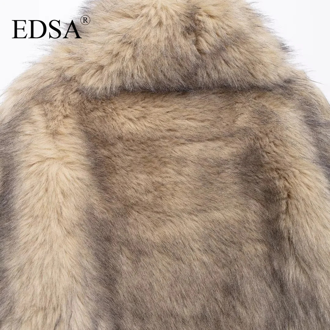 EDSA Womens Artificial Fur Khaki Zipper Sweatshirt Retro High Collar Long Sleeve Womens Fashion Womens Wear 241219