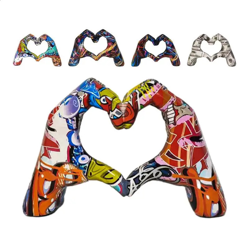 Heart Gesture Sculpture Resin Abstract Hand Love Statue Figurines Wedding Home Living Room Desktop Ornaments 241223