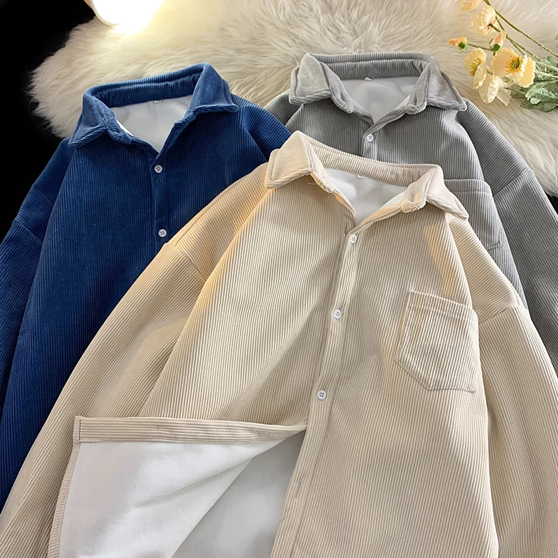 Fleece Corduroy 8XL Casual Mens Shirts Clothing Big Size Long Sleeve Shirt Man Social Mens Shirt Top Cool Autumn Winter 241223