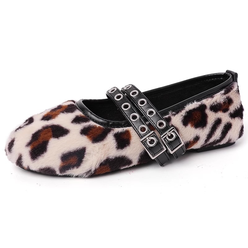 3347F Shoes Winter Cotton For Women Ballerina Cozy Cotton Quality Loafers Warm Plush Moccasins Woman Double Studs Buckle Belt New Fur Flats 2023