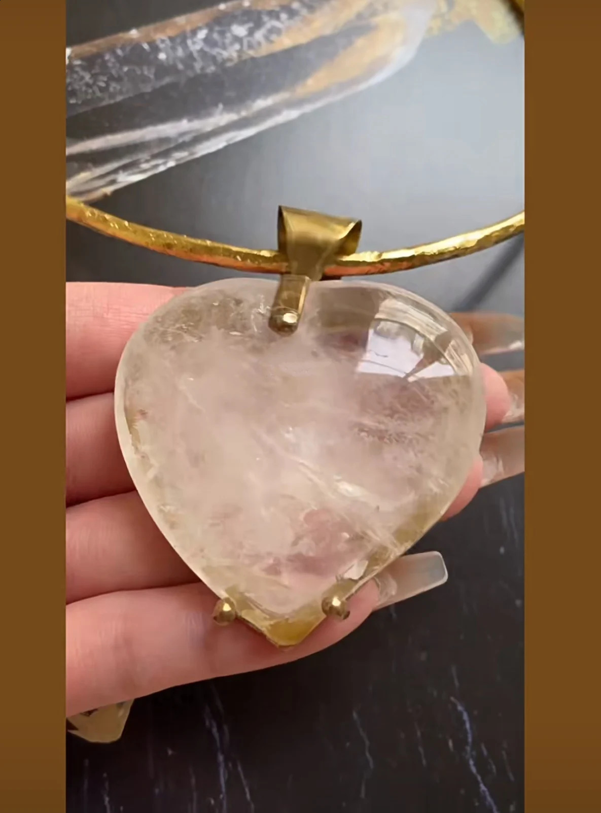 French and American minority natural crystal stone love pendant collar necklace 241220