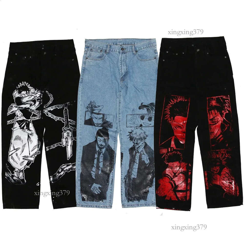 Harajuku Anime Print Wide Leg Baggy Jeans Japanese Style Streetwear Y2k Jeans for Men Women High Waist Trouser Pants 240724