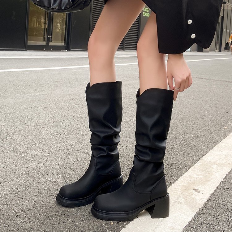 Pile Long Ddmywed For Women Not Over The Knee Western Cowboy Boots Autumn Winter New Style Thick Heel Slim And Tall Knight Chinese Brand Shoes F Ddmys