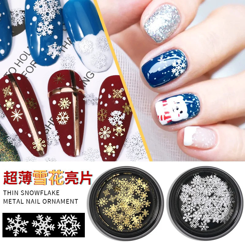 80-90pcsjar Hollow Out Gold Nail Glitter Sequin Snow Flakes 810mm Mixed Metal Snowflakes DIY Snow Flake Manicure Decor 241223