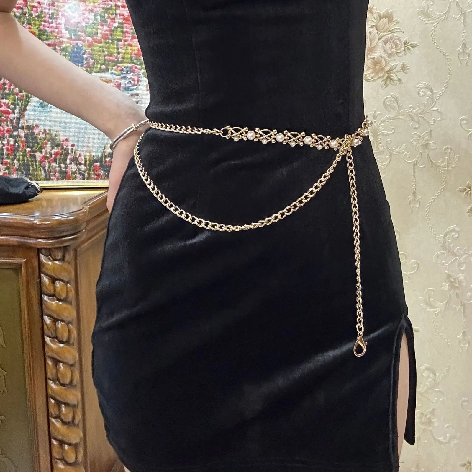 Retro Maam Pearl Body Belly Metal Waist Chain Fashion Style Charm Waist Chain Jewelry Chain Waist Belt Accesories Freeze 241220