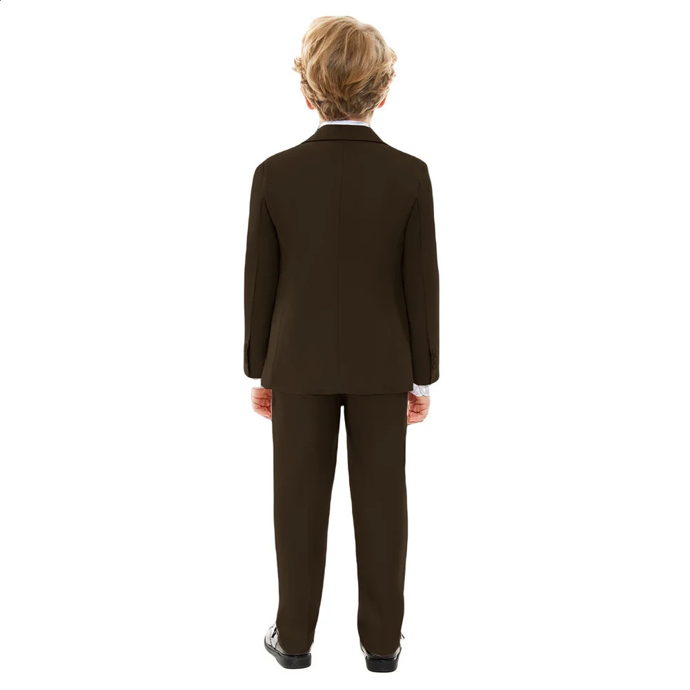 Boys Brown Suit Set Spring Autumn Children Host Performance Wedding Birthday Party Costume Kids Blazer Pants Bowtie Clothes 241223