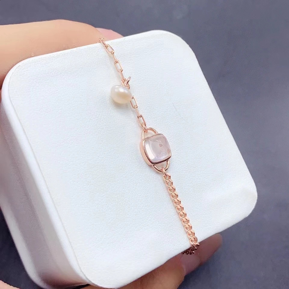 Natural Rose Quartz and Pearl Bracelet for Daily Wear 6mm 1ct Natural Rose Quartz 925 Silver Bracelet with Gold Plated 241220