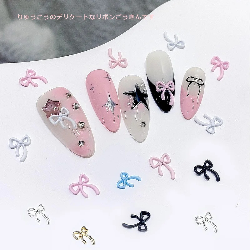 TSZS 10pcsLot Korea Kawaii Bow Ribbon Nail Art Sharms Metal Cute Colorful Bowknot Ribbon Nail Art Decoration 241223