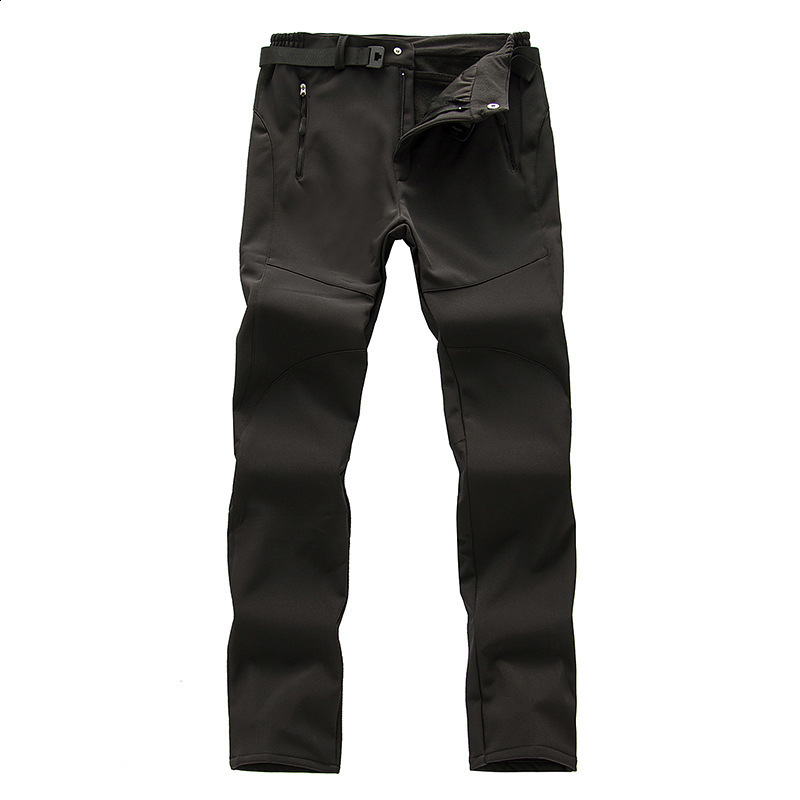 Outdoor soft shell assault pants for men waterproof and windproof skiing pants thickened warm with fleece pants solid color outdoor hiking pants for w