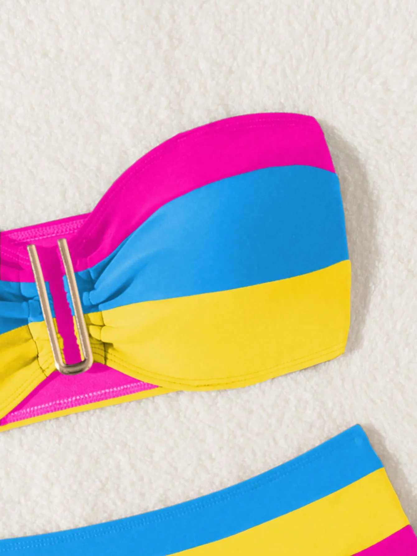New solid color patchwork strapless split swimsuit set bikiniXJ241223