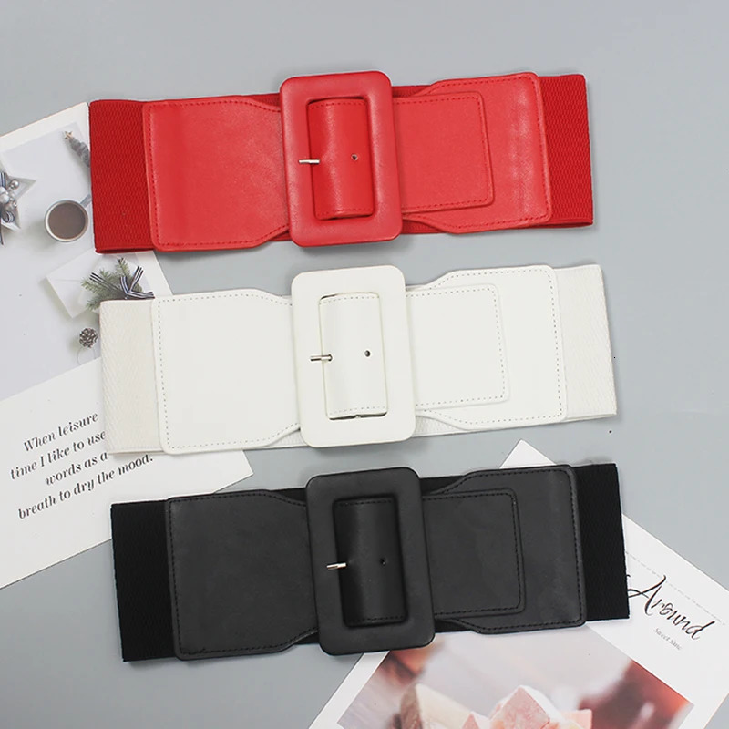 Pu Leather White Irregular Elastic Wide Belt Personality Women Fashion All-match Spring Autumn 1DE7735 241220