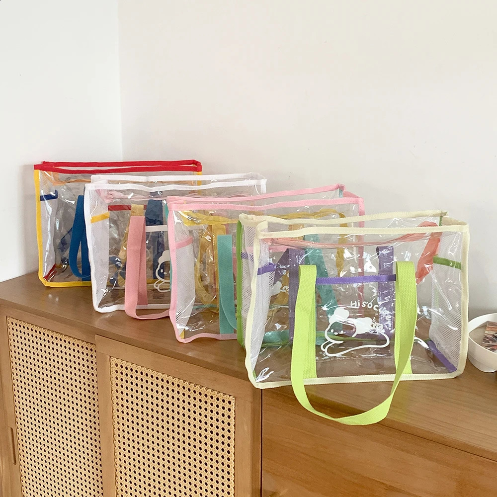 Ladies Transparent Shoulder Bag Large Capacity Beach Bag PVC Jelly Swimming Bag Shower Handheld Bag 241223