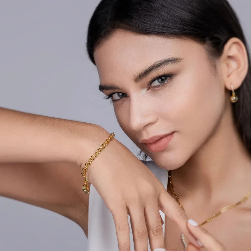 S925 Silver 1 Yellow Gold Chain Woman Cuff Bracelet Party Gift 241214