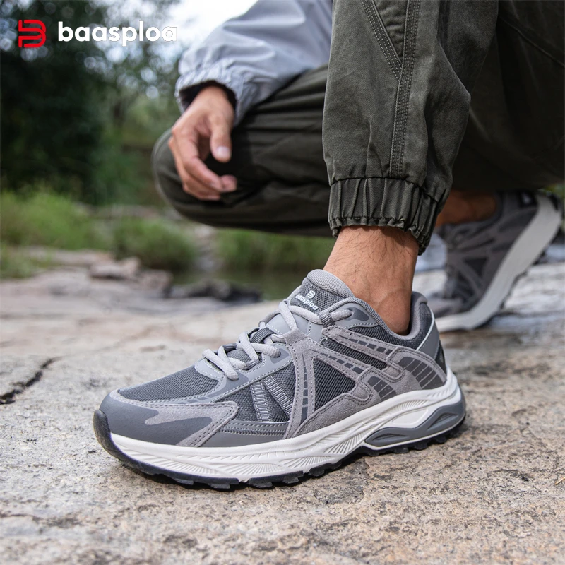 Baasploa Men Running Shoes Outdoor Casual Lightweight Breathable Sneakers Male Non-Slip Vintage Sports Shoes