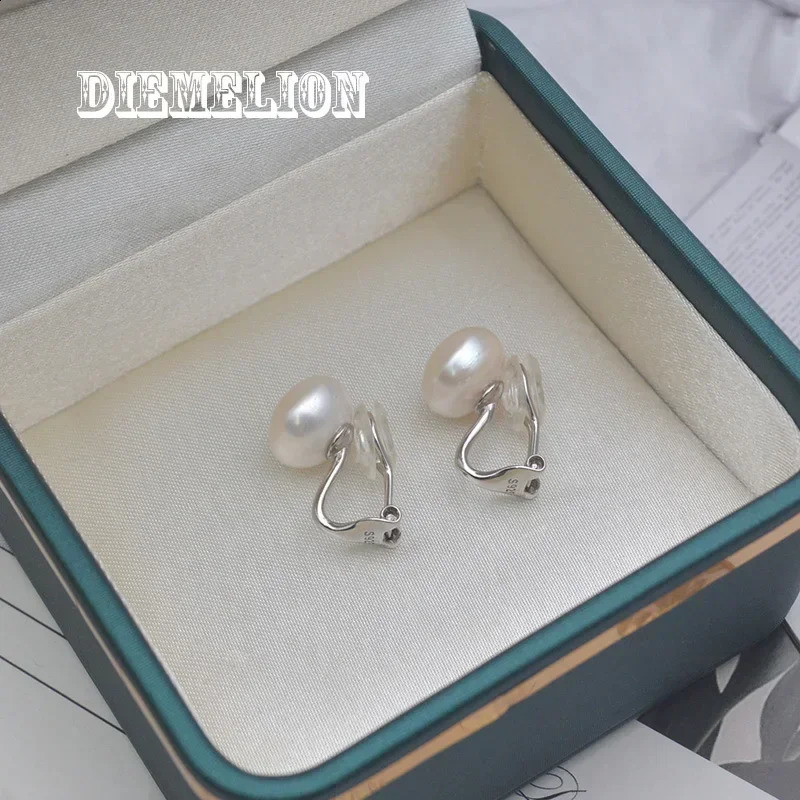 Fashion No Piercing Natural Freshwater Pearl Ear Clip on Earrings 925 Sterling Silver No Hole Earring for Women Wedding Jewelry 241220