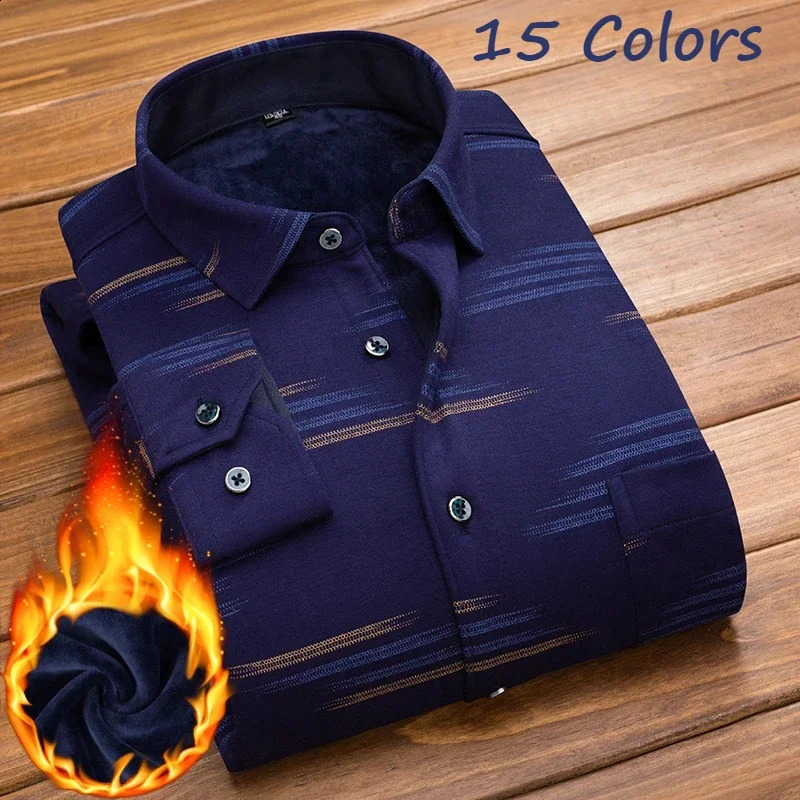 Winter Men Plaid Flannel Thick Casual Shirt Slim Fit Long Sleeve Cotton Men Warm Fleece Shirt camisas de hombre 241223