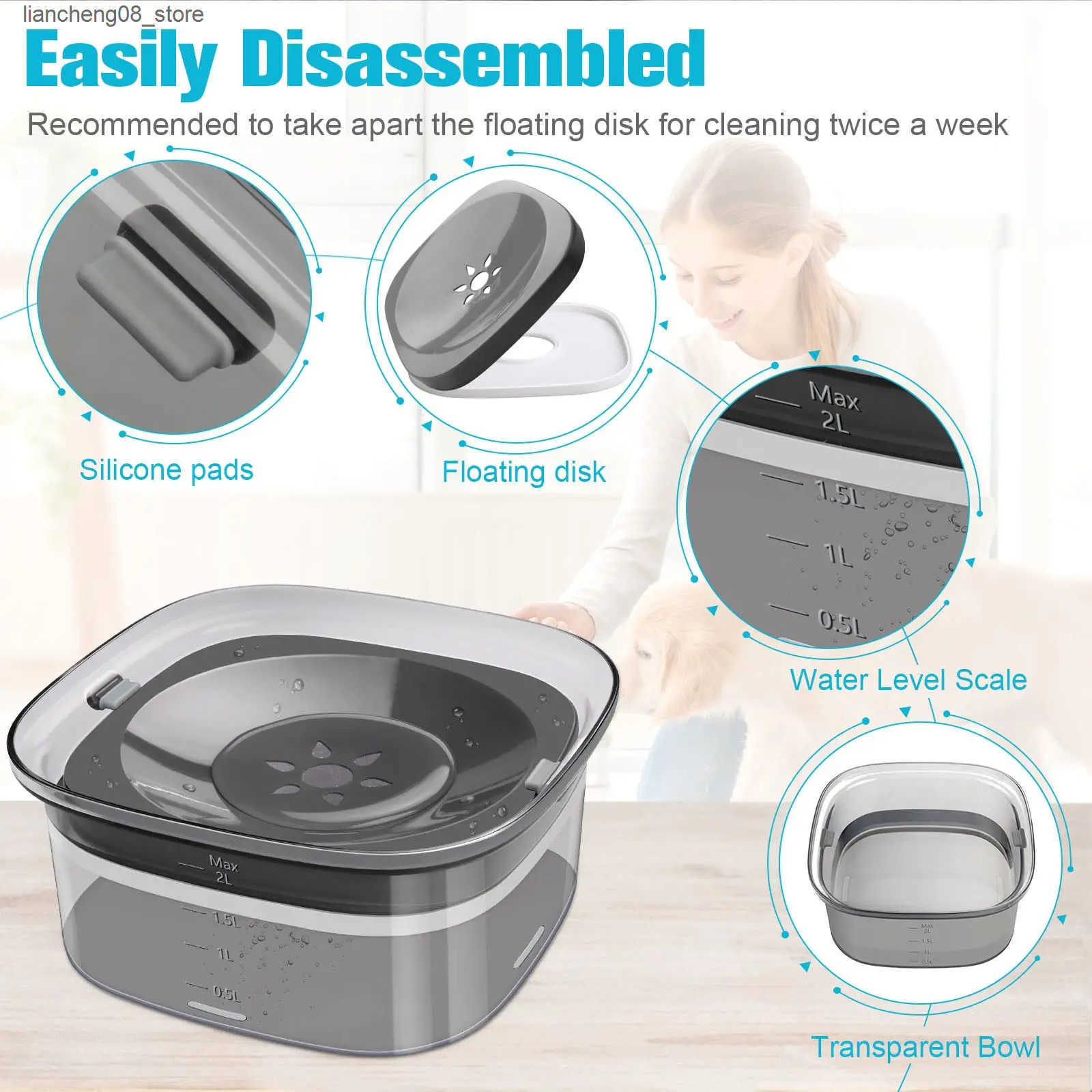 Dog Bowls Dishes Dog Water Bowl 2L No Spill Dog Bowl Large Capacity Spill Proof Slow Water Feeder No Splash Dog Bowl Pet Water Drinking Bowl L240910