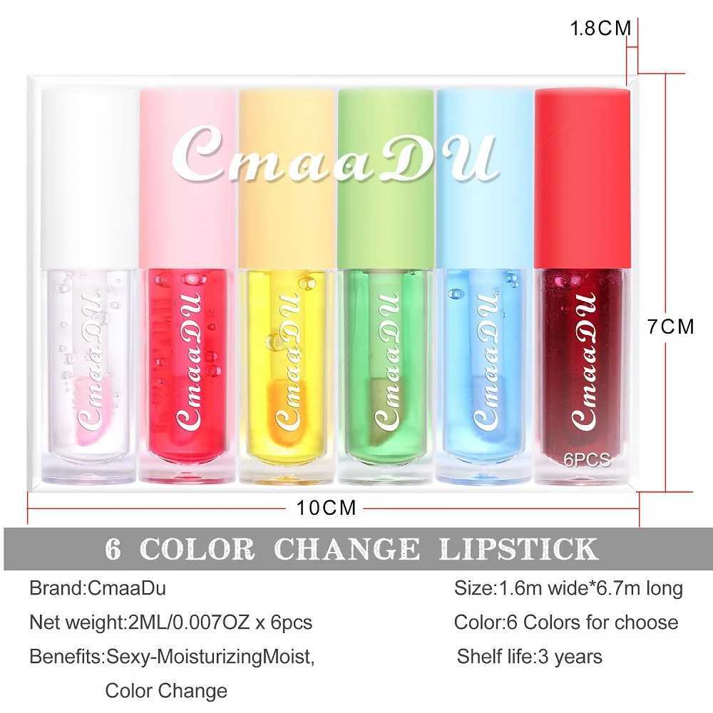 CmaaDu 6-color fruit flavor temperature color changing lip gloss 6 bags of moisturizing lipstickW241223