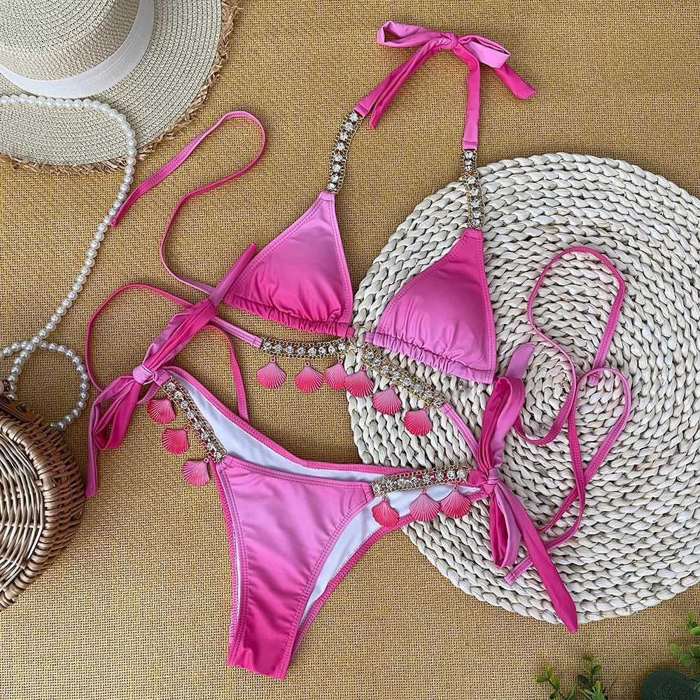 Womens Swimsuit Bathing Suit 2024 Diamond Bikini Crystal Swimwear Metal Chain Aristocratic Bikini Push Up BikinisXJ241223