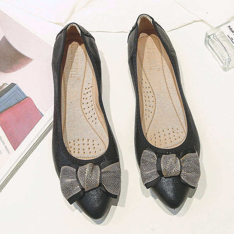 Dou Women's Summer 2021 New Shallow Mouth Pointed Single Soft Bottom Versatile Scoop Black Driving To Work Flat Shoes