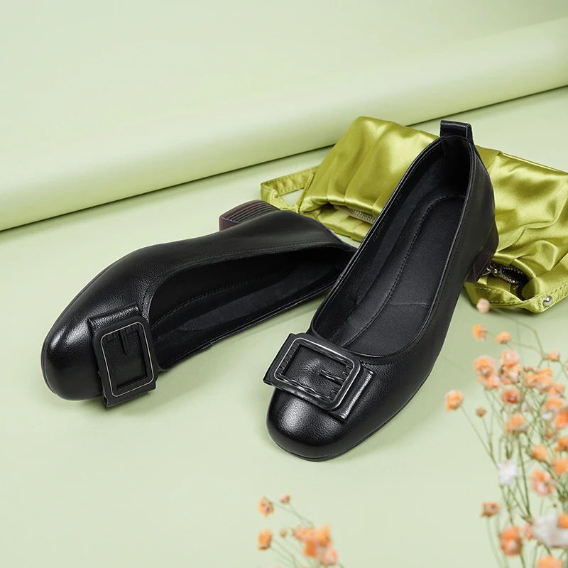 AIYUQI Women's Beanie Shoes Autumn Genuine Leather Women's Shoes Mid-Heel Non-slip Mommy Shoes Women