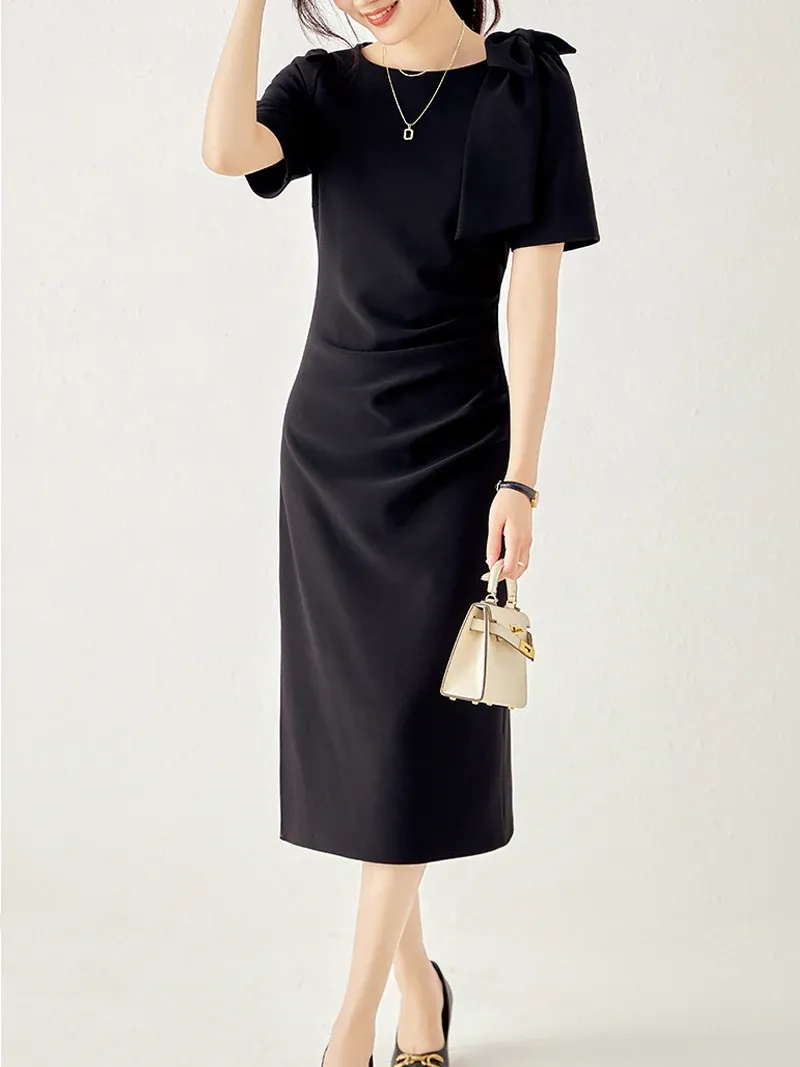 European Celebrity Style Senior Big Bow Pleating Wrap Buttocks Skirt For Women