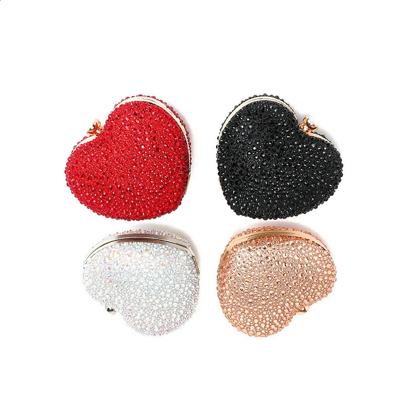 Diamond Inlay Heart Shape Crystal Clutch Purse Stones Evening Wedding Party Shoulder Bag Handle Rhinestone Mini Handbags 250120ww