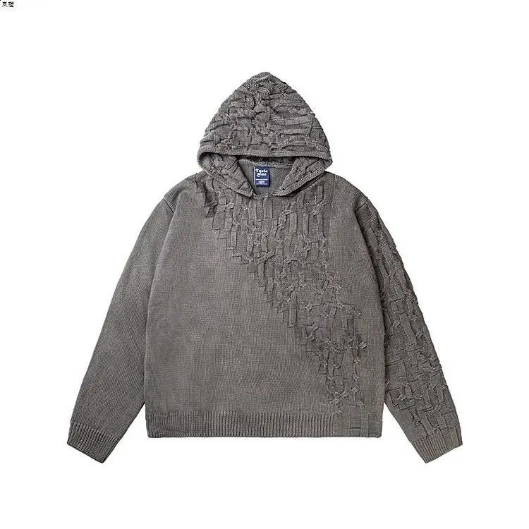Autumn and winter American fashion mens and womens knitted hooded couple loose retro personality Harajuku casual sweater Y2K 241223