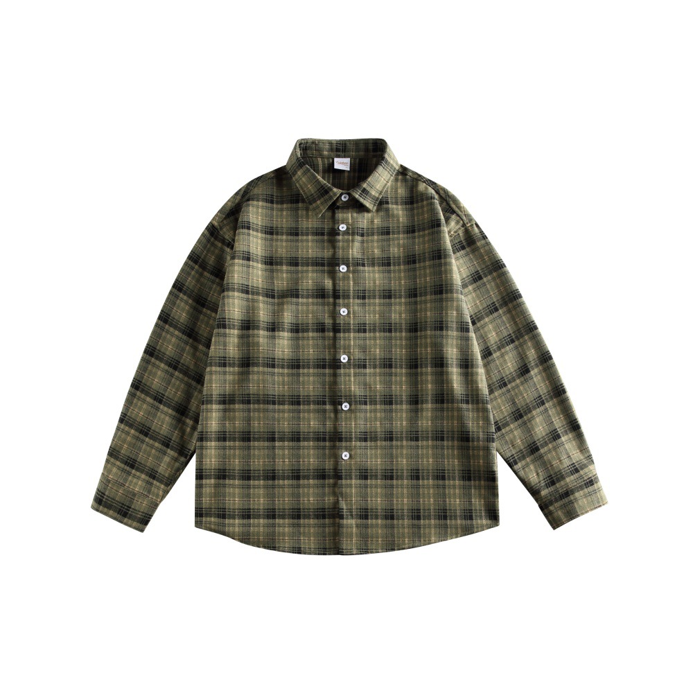 M10232 Plaid lapel shirt men 2024 autumn retro couple style all-match men's shirt