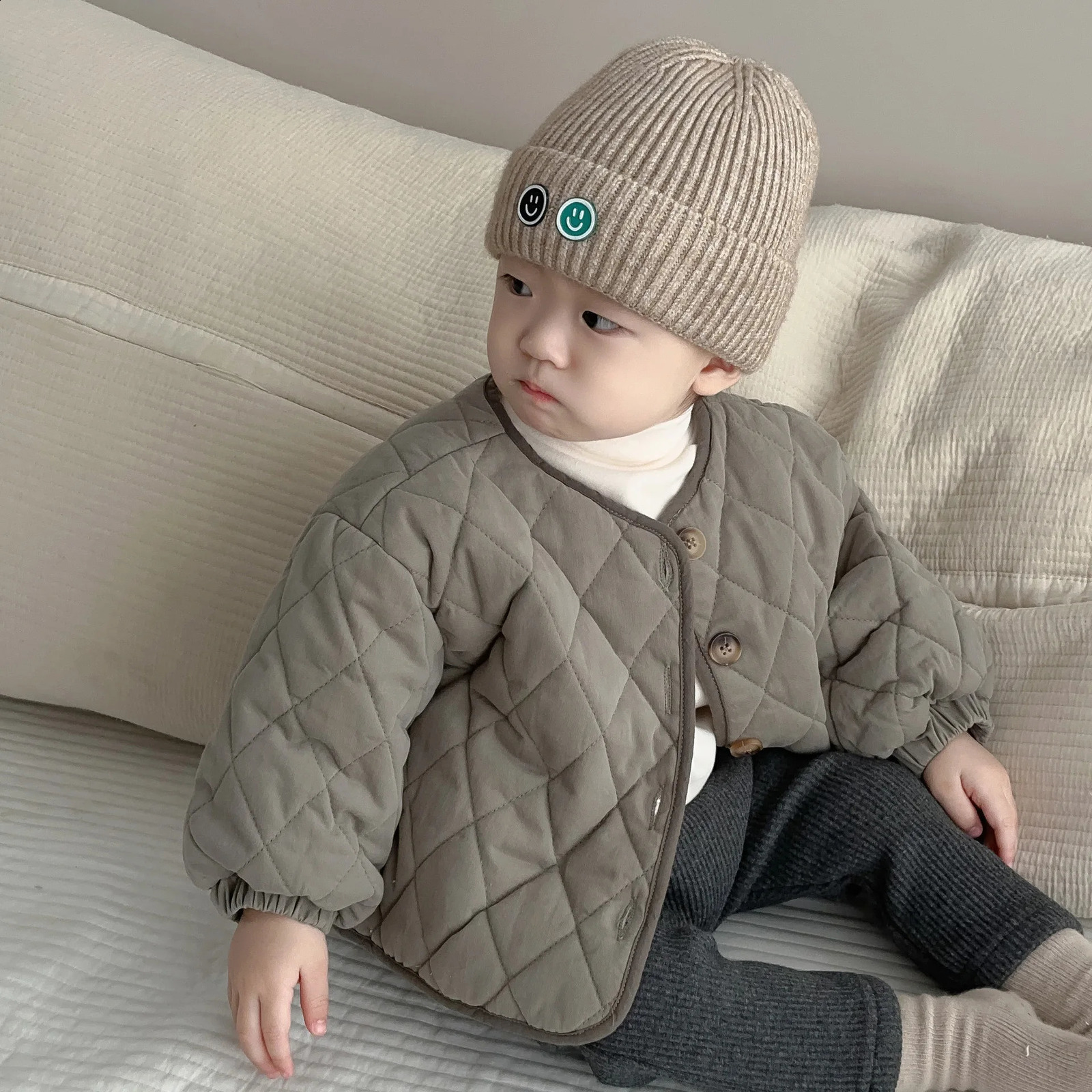 2025 Winter Baby Long Sleeve Warm Coat Kids Single Breasted Casual Thick Jacket Boy Girl Plus Velvet Infant Padded Jacket 241223