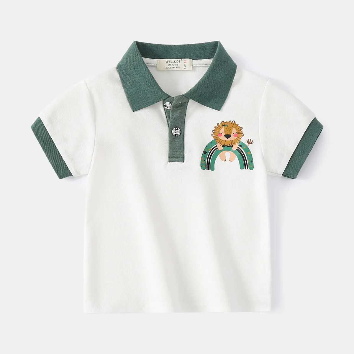 Summer boys short sleeved casual breathable soft cotton printed T-shirt childrens contrasting color polo shirt 3-8 years ago W241223