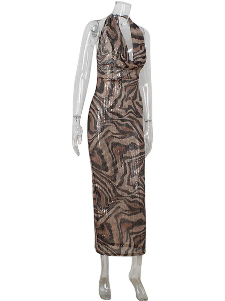 CNYISHE Leopard Printed Bodycon Sheath Party Womens Sleeveless V-neck Backless Dress Sexy Club Womens Vestdos Robe 241223