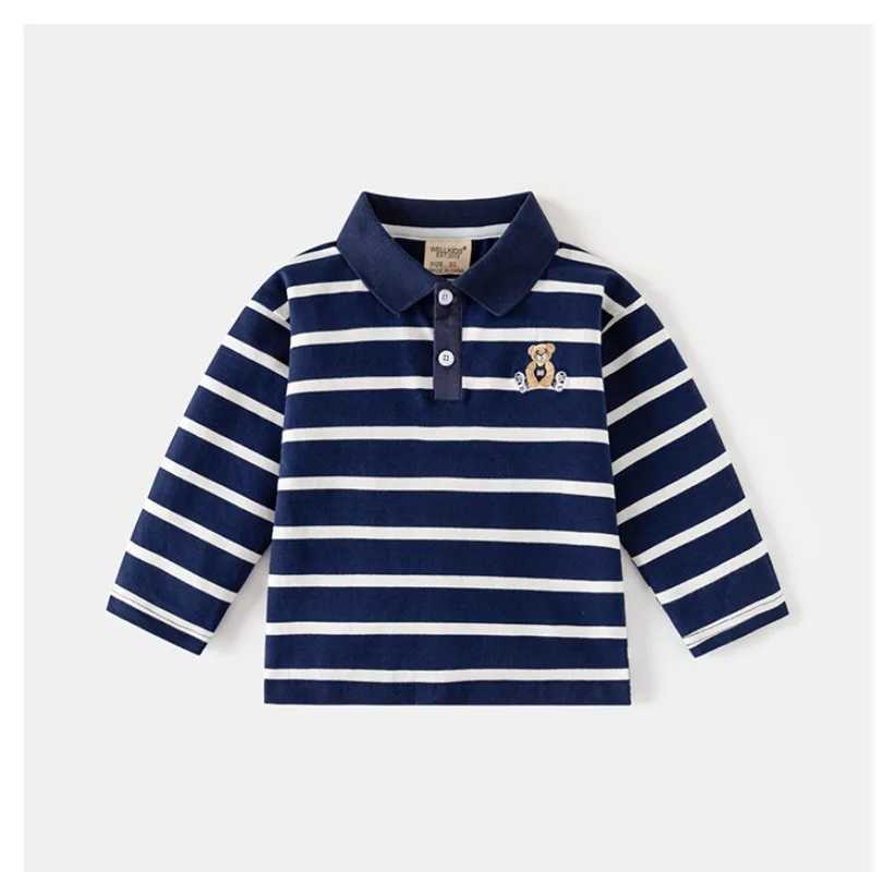Cherry Boys striped long sleeved polo shirt autumn embroidered lapel bottom childrens polo shirt W241223