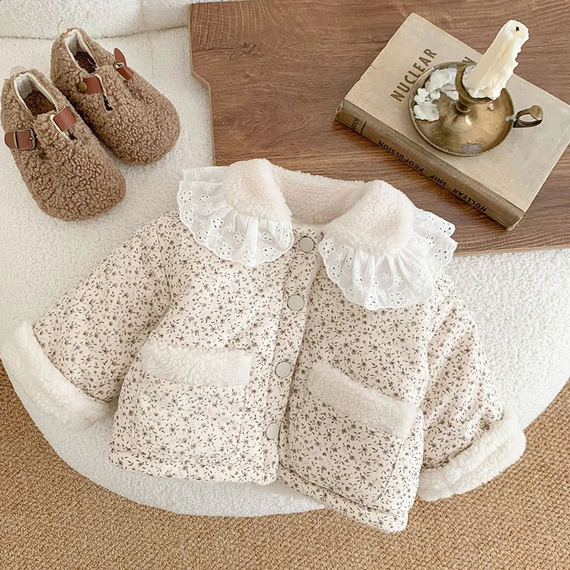 Winter Toddler Baby Girl Thicken Warm Jacket Floral Printing born Baby Girls Plush Cardigan Coat Children Thick Plush Clothes 241223