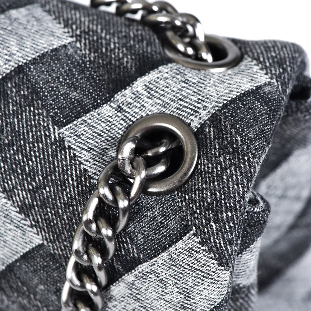 Black Denim Handbag Eagle Metal Metallic Chain Square Bag Jointing Purse