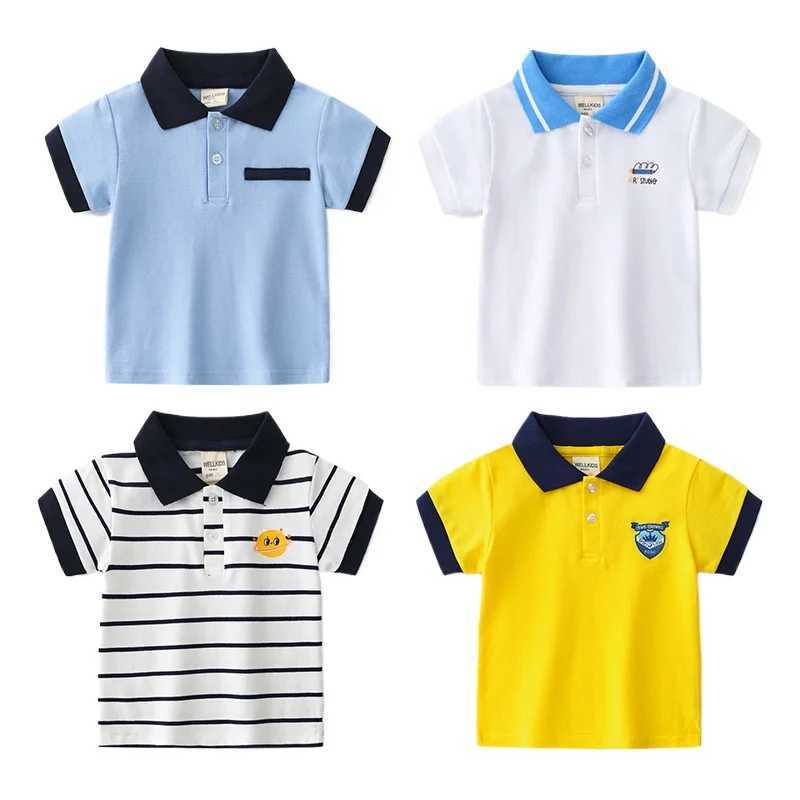 Summer boys short sleeved casual cotton contrasting striped T-shirt childrens printed polo shirt 3-8 years optional W241223
