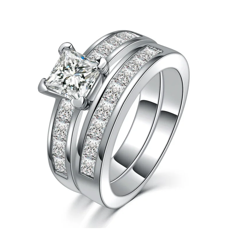 Princess cut Lab Diamond Promise Ring sets 925 Sterling Silver Party Wedding Rings for Women Bridal Fine Zircon Engagement Jewelry Gift
