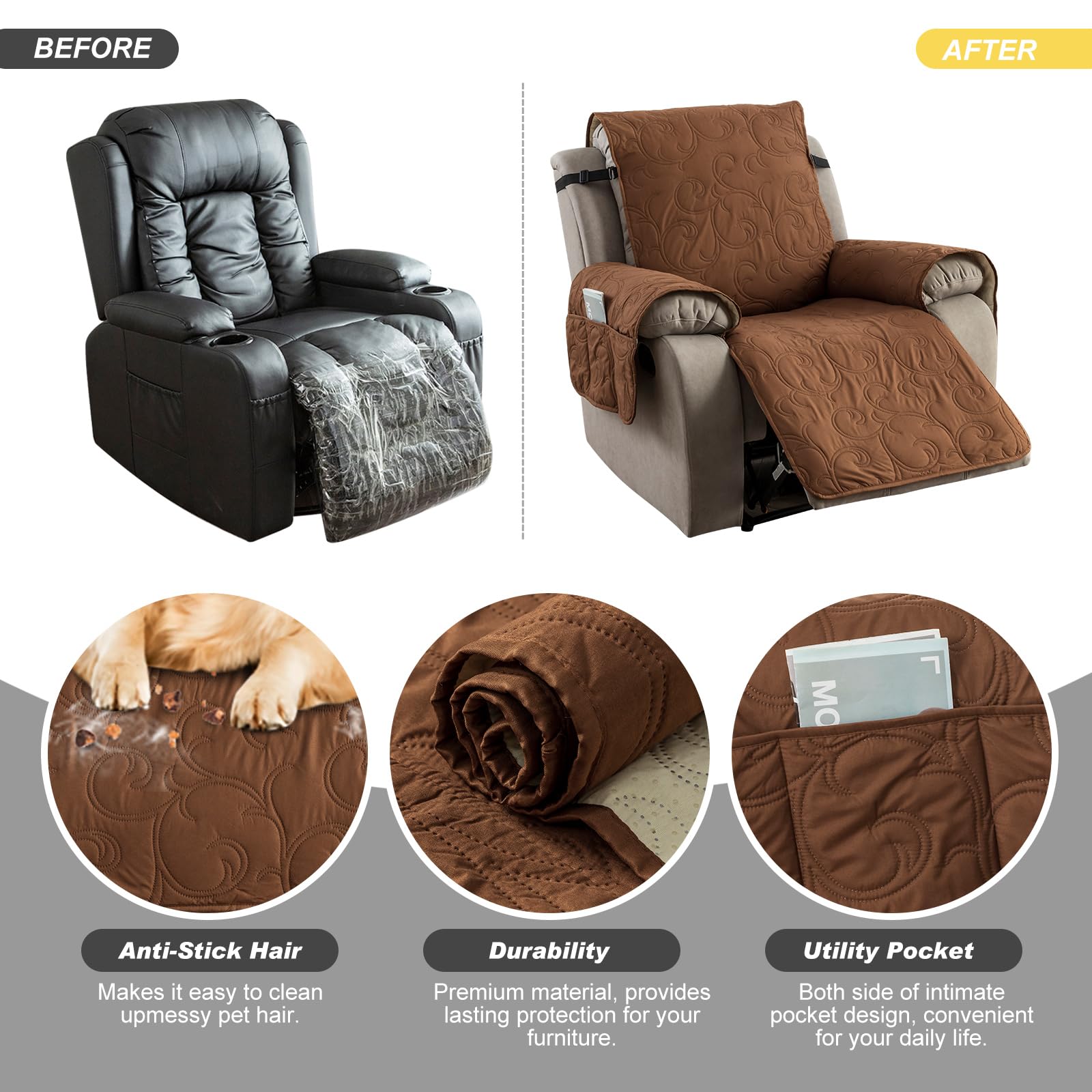 100% Waterproof Cover Chair Covers Recing Chair Non-Slip Fabric Recer Couch Cover Living Room for Pets Kids Protector Washable 28"Recliner Chair