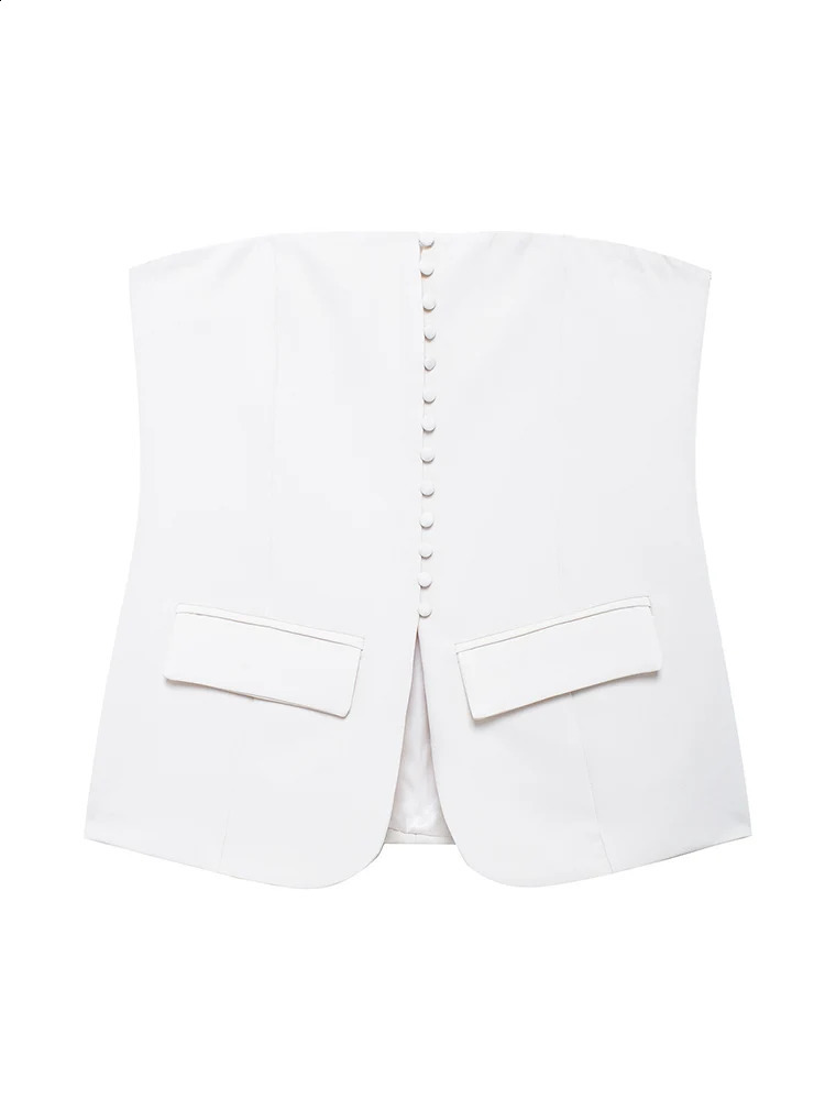 TRAF Women Fashion Solid Bustier Suit Corset Tank 2024 Strapless Sleeveless Female Chic Lady Casual Tops Vest 241220