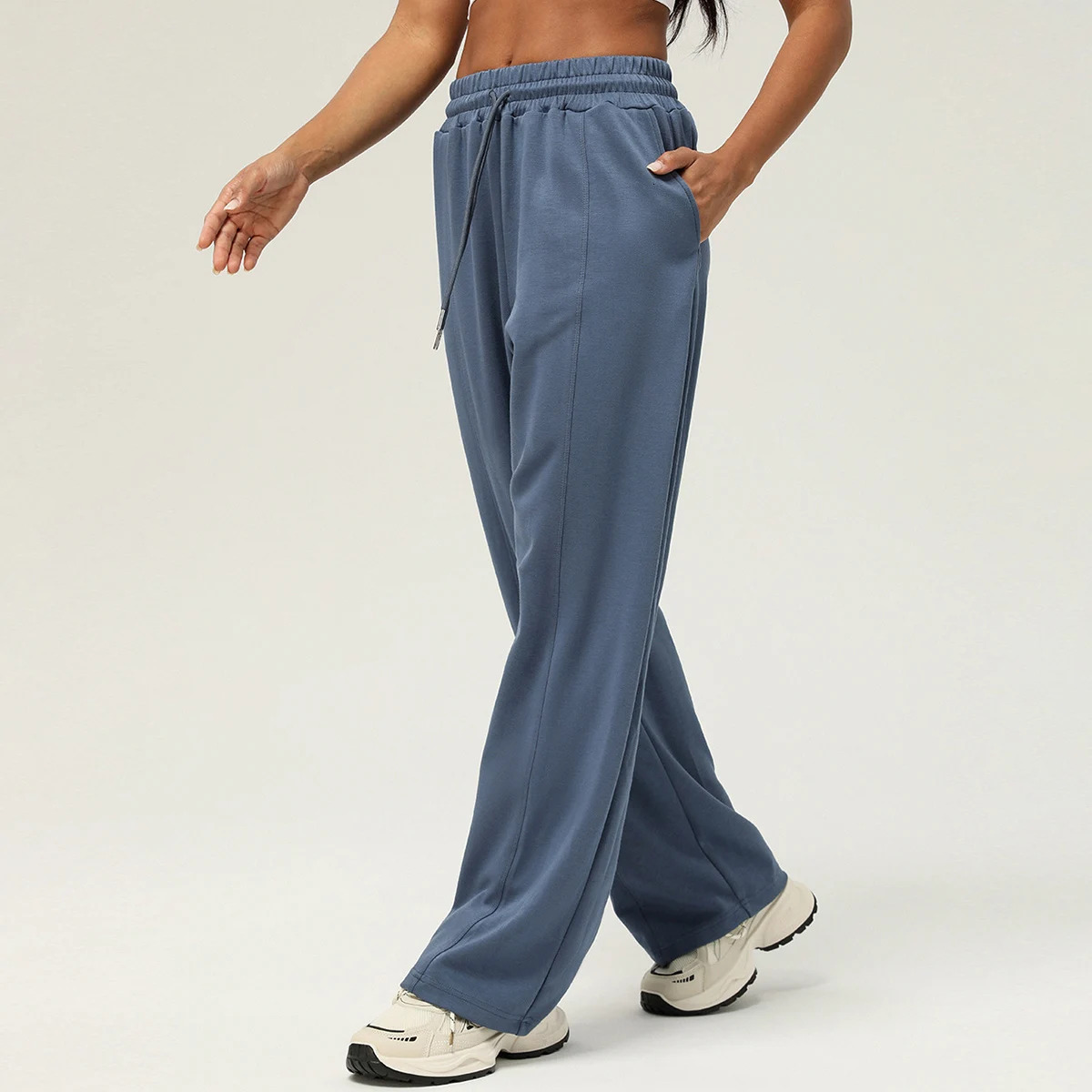 Womens Cozy Gym Sweatpants Baggy Wide Straight Leg Yoga Pants Running Workout Sports Joggers With Pocket Activewear