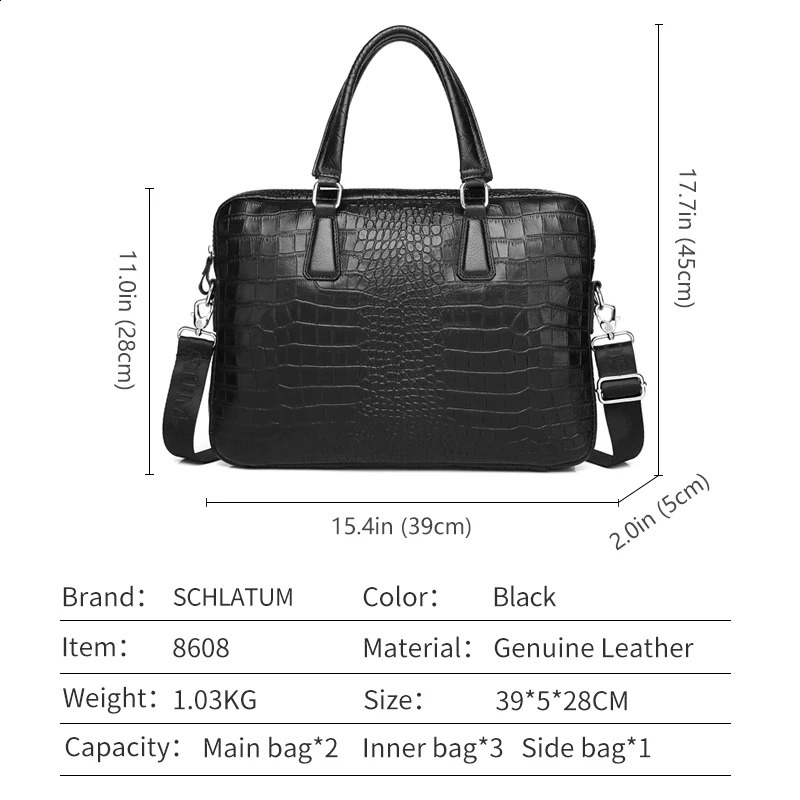 2025S New Free Shipping Designer Bag SCHLATUM Genuine Leather Grain Briefcases Hard For Men 15.6 Inch Laptop Briefcase Bags Computer Bag Handbags