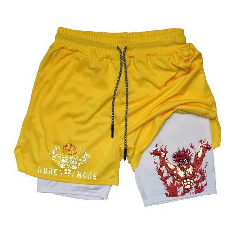 Baki Print sports shorts mens 2-in-1 performance gym shorts with towel loop quick dry stretch running workout W241223