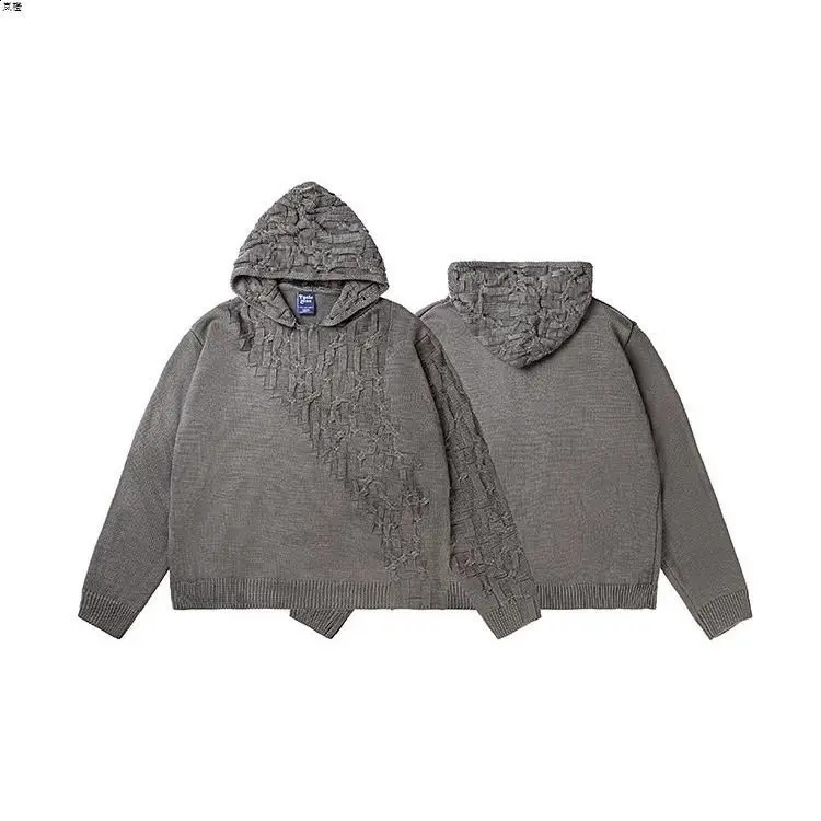 Autumn and winter American fashion mens and womens knitted hooded couple loose retro personality Harajuku casual sweater Y2K 241223