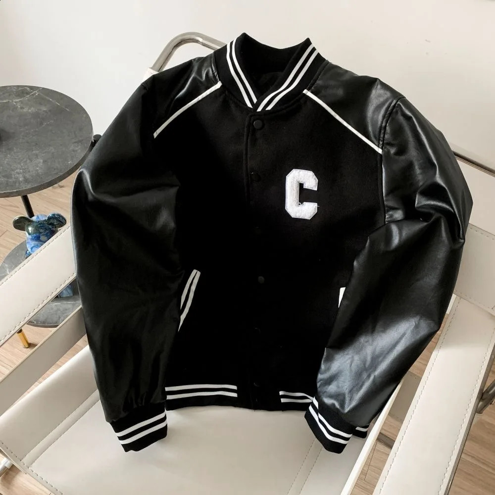 Teddy Leather Stitching C-word Wool Baseball Uniform Ce Home Letters Mens And Womens High-end Fashion Jacket 241220